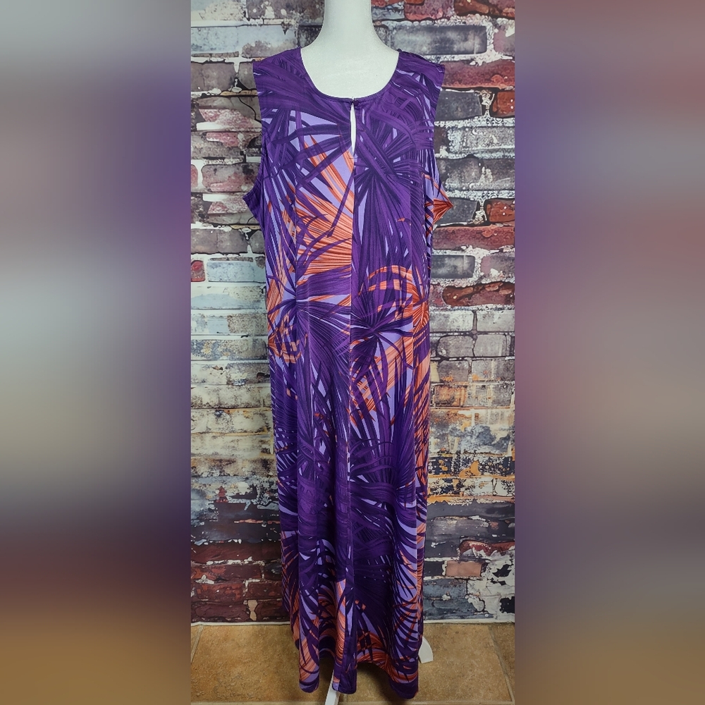 Anthony Original Tropical Palm Leaf Print Stretch Knit Dress